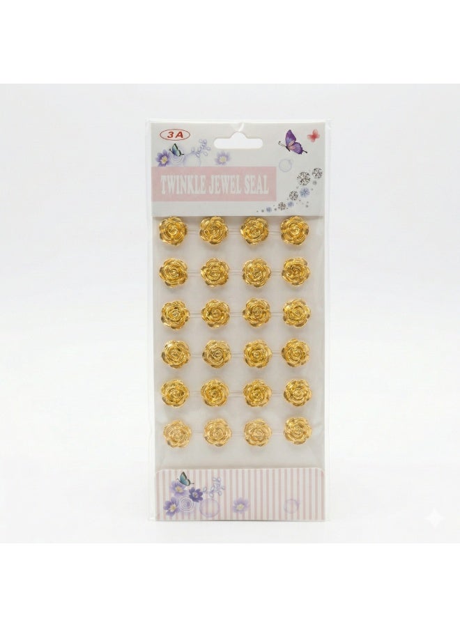 3D Gold Rose Jewel Stickers – Twinkle Jewel Seal Sheet (24 Pcs) for DIY Crafts, Scrapbooking & Decoration